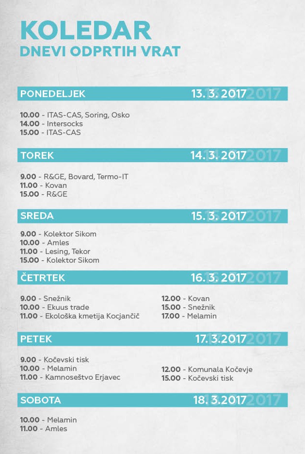 urnik 2017 dnevi odprtih vrat kocevje naslov